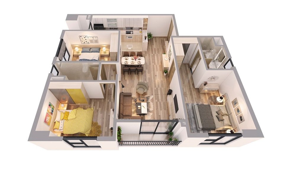 Thiết kế căn hộ 3 phòng ngủ chung cư 120 định công
