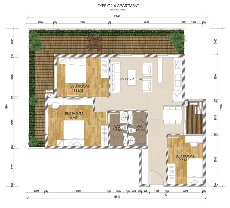 thiết kế căn hộ sân vườn chung cư gamuda