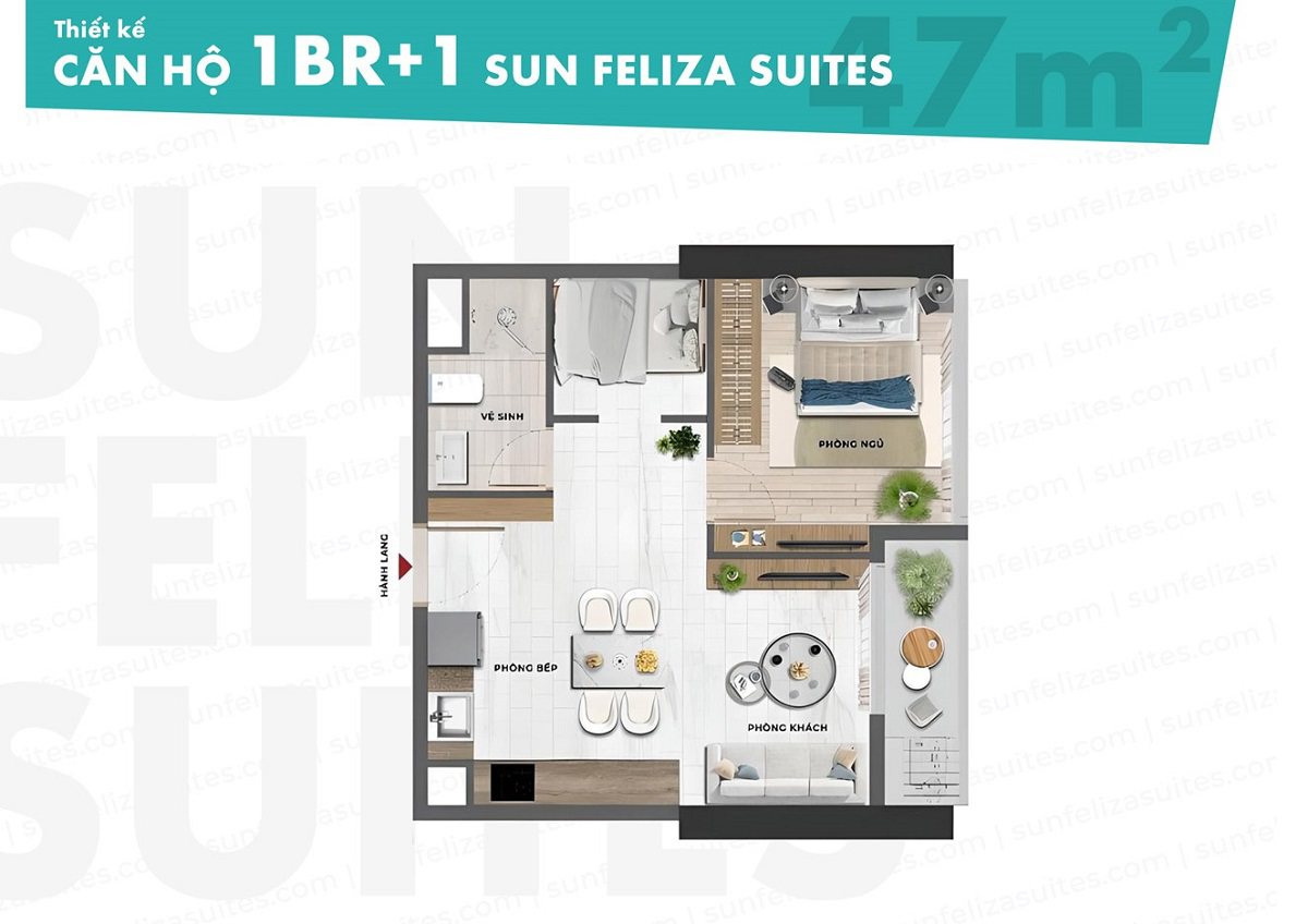 căn hộ 1 phòng ngủ sun feliza suite